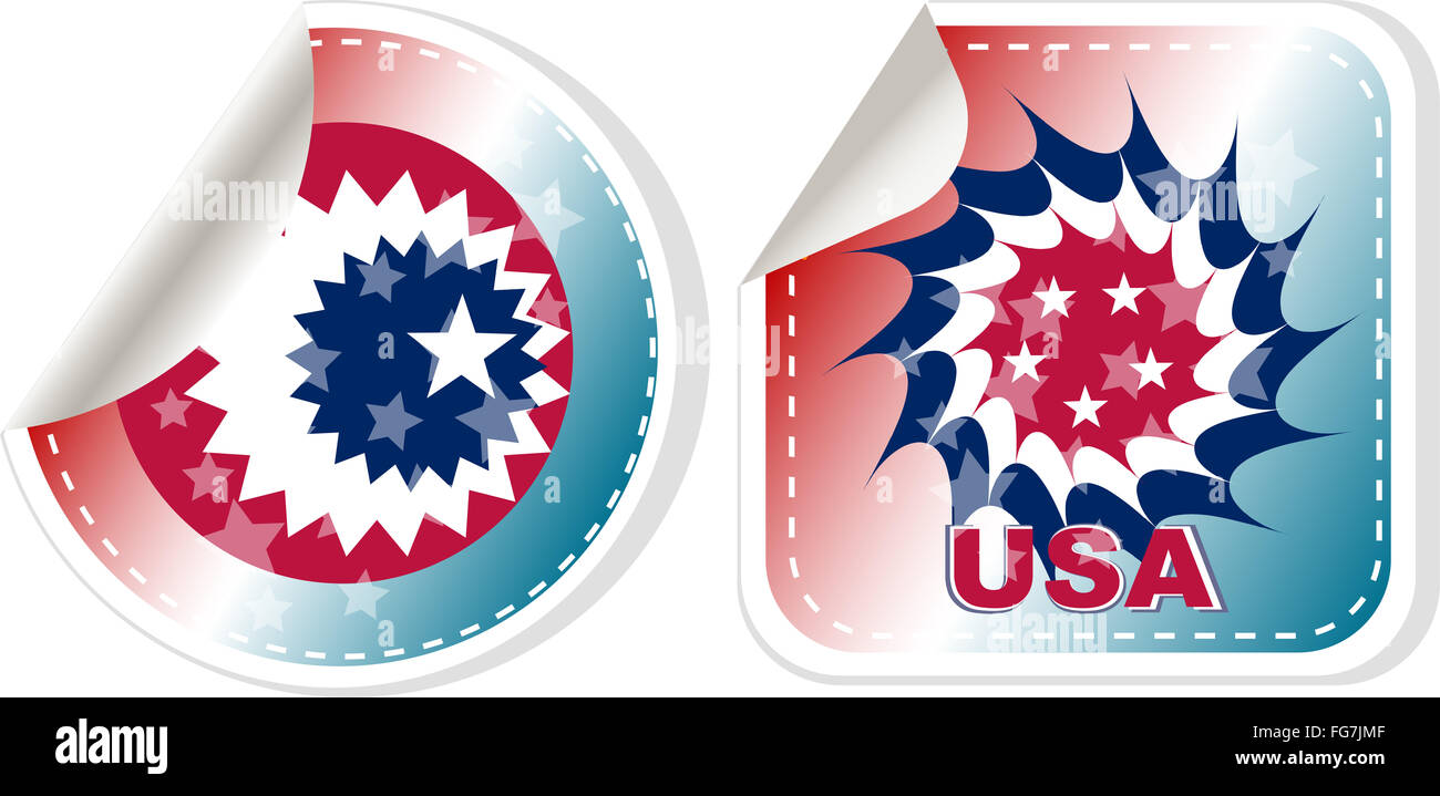 Made in USA Aufkleber set über einen weißen Hintergrund isoliert Stockfoto
