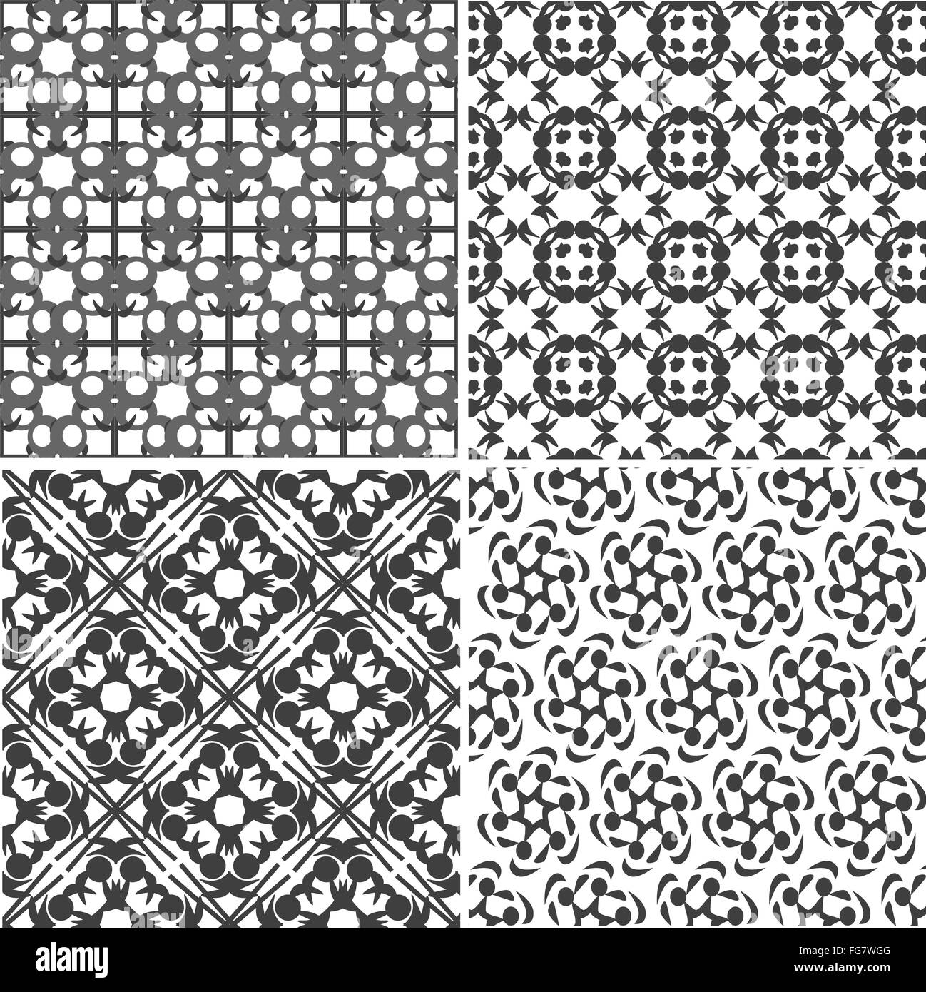 vier Vektor floral monochrome Musterdesigns Textur Stockfoto