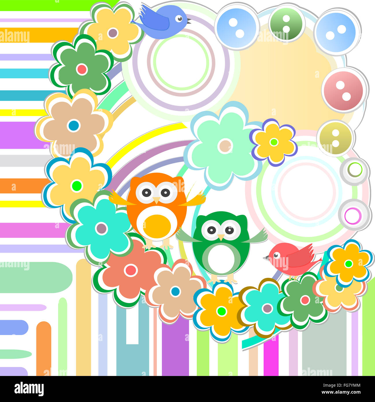 Niedlichen Vogel und Eule in abstrakte Garten Stockfoto