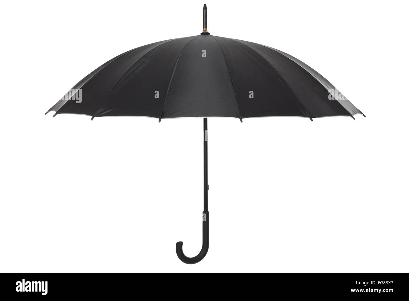 Offenen schwarzen Regenschirm isoliert auf weiss, Schneidepfad Stockfoto