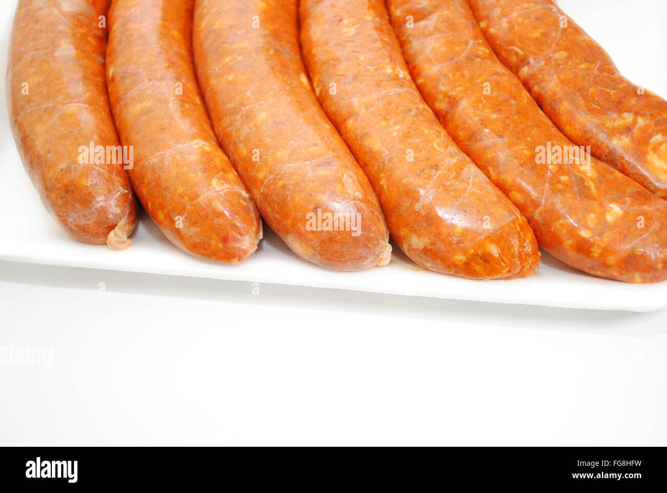 Chorizo mit textfreiraum Isolated on White Stockfoto