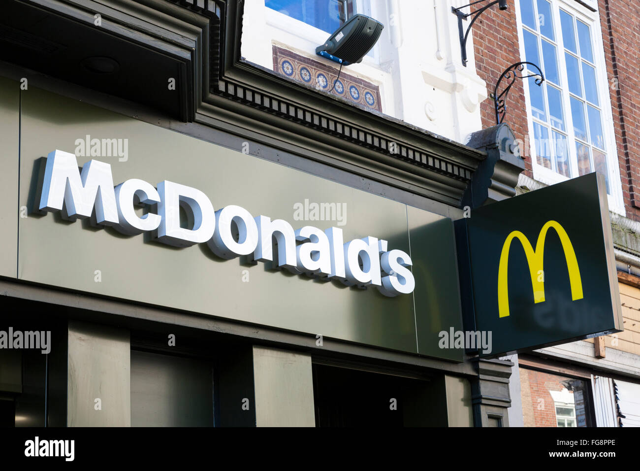 McDonalds Zeichen und Logos, Nottingham, England, Großbritannien Stockfoto