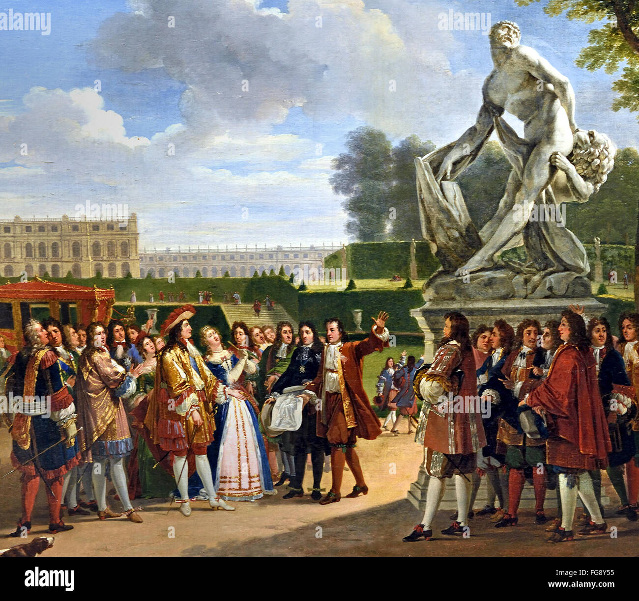 König Ludwig XIV. 1638-1715 widmet Pugets Milo von Crotone in den Gärten von Versailles 1819 durch Anicet Charles Gabriel Lemonnier 1743-1824 Frankreich Französisch Stockfoto