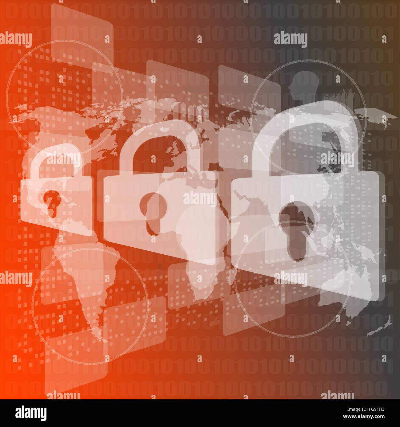 Sicherheitskonzept: Sperre für digitalen Bildschirm, Kontrast, 3d Stockfoto