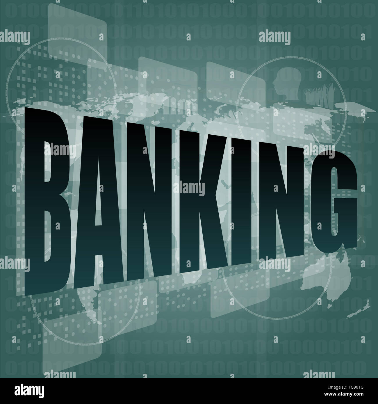 Banking-Wort auf Touch-Screen, moderne virtuelle Technik-Hintergrund Stockfoto