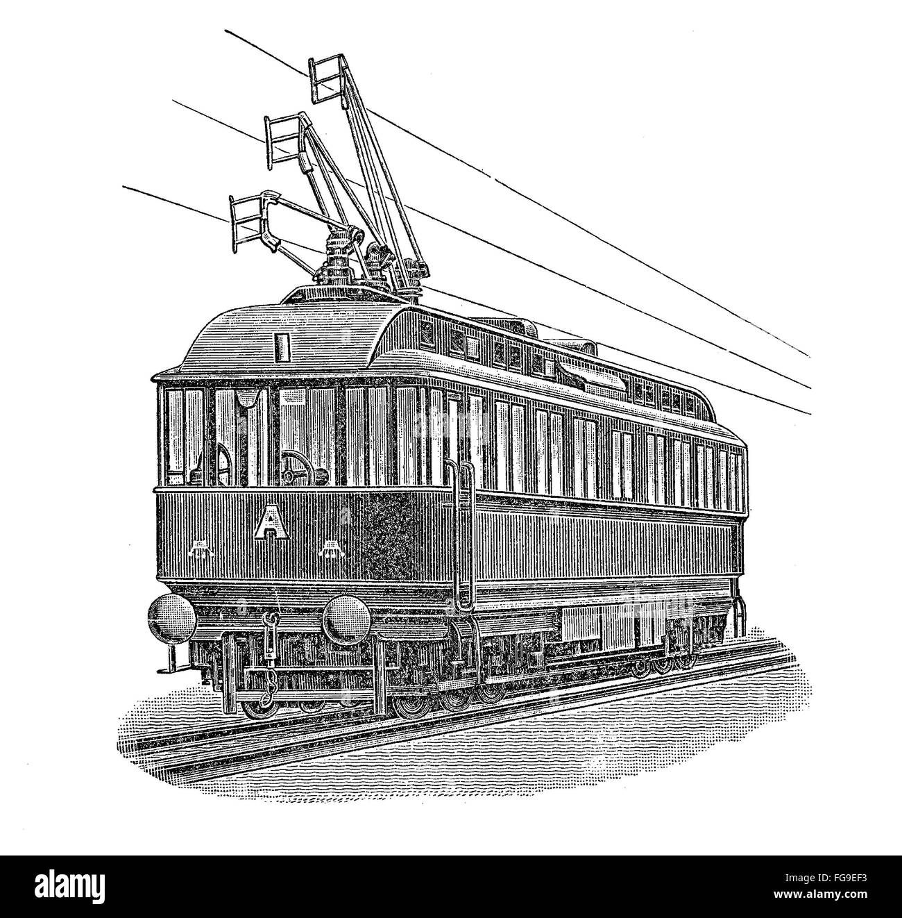 Drucken aus den späten 1800er Darstellung eine elektrische Straßenbahn Stockfoto