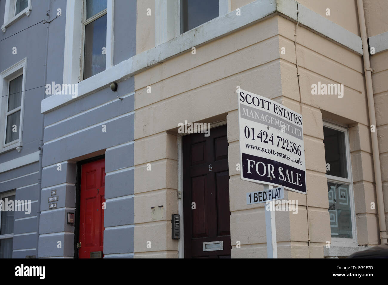 Ein-Zimmer Wohnung zu verkaufen in Hastings, East Sussex Stockfoto