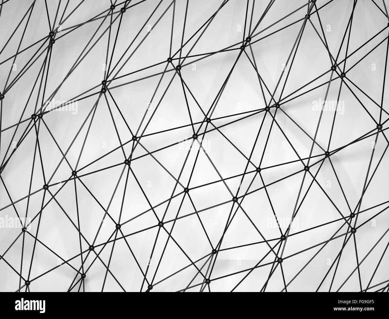 Abstrakt schwarz glänzenden 3d digitale molekulare Netzstruktur auf weißem Hintergrund mit weichen Schatten Stockfoto