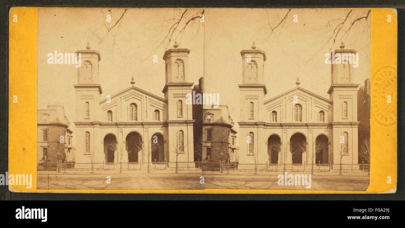 Breite Straße presbyterianischen Kirche. Breite unten Spring St, aus Robert N. Dennis Sammlung von stereoskopischen Ansichten Stockfoto