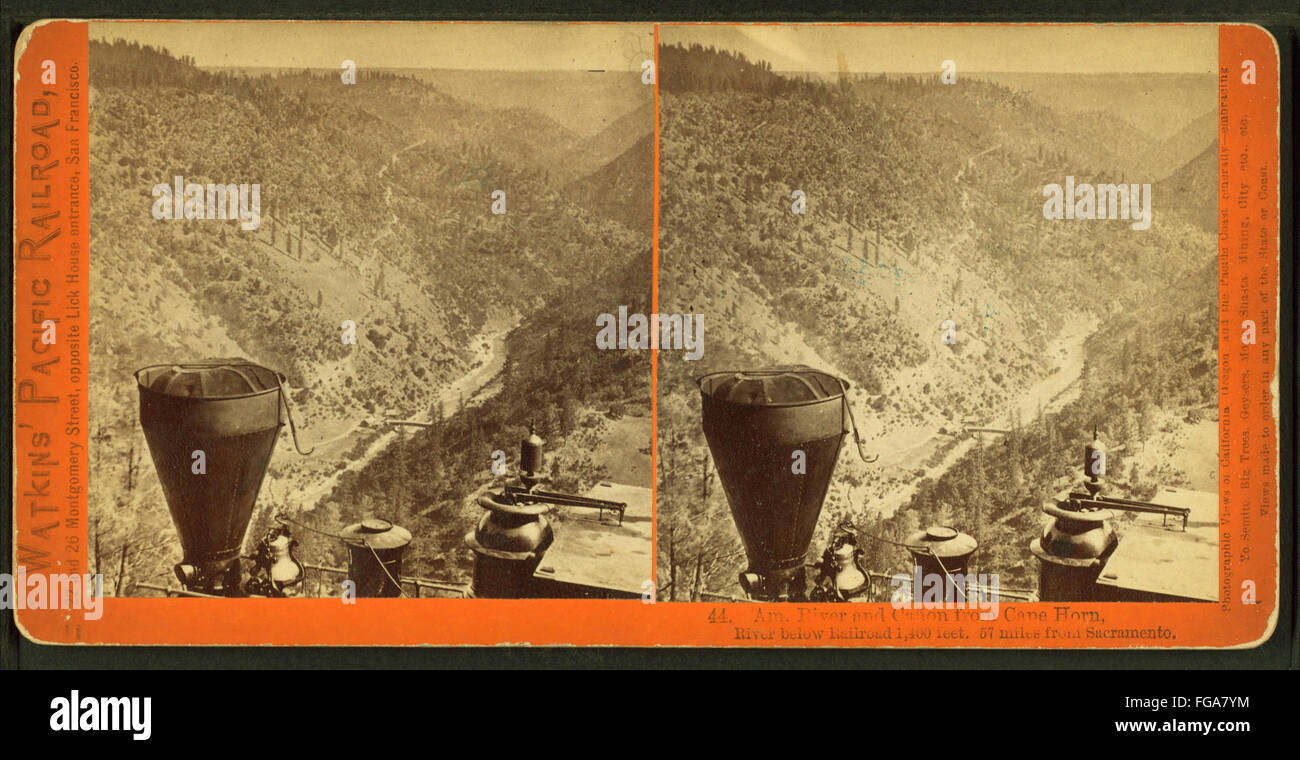 Am. (amerikanisch) Fluss und CaC3B1on von Kap Hoorn, Fluss unten Eisenbahn 1.400 Fuß. 57 Meilen von Sacramento, von Watkins, Carleton E., 1829-1916 Stockfoto
