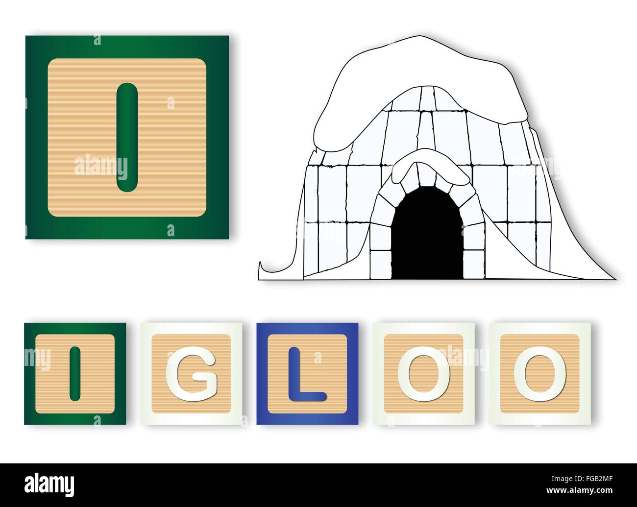 Ich ist für Iglu Text mit in Scheiben geschnittenen Apfel Stock Vektor