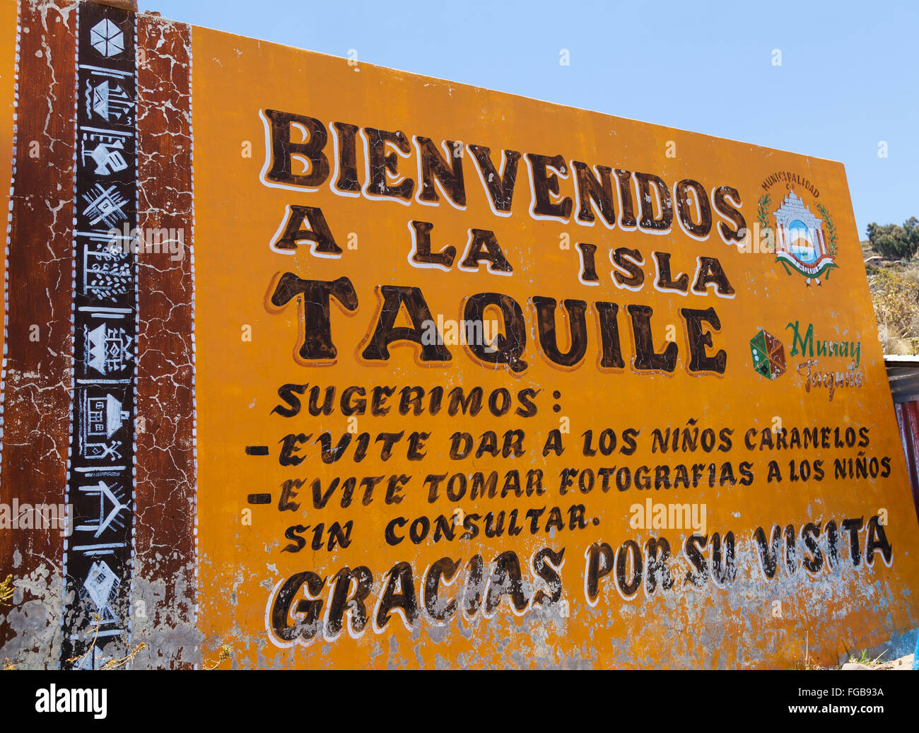 Willkommen auf der Insel Taquile Stockfoto