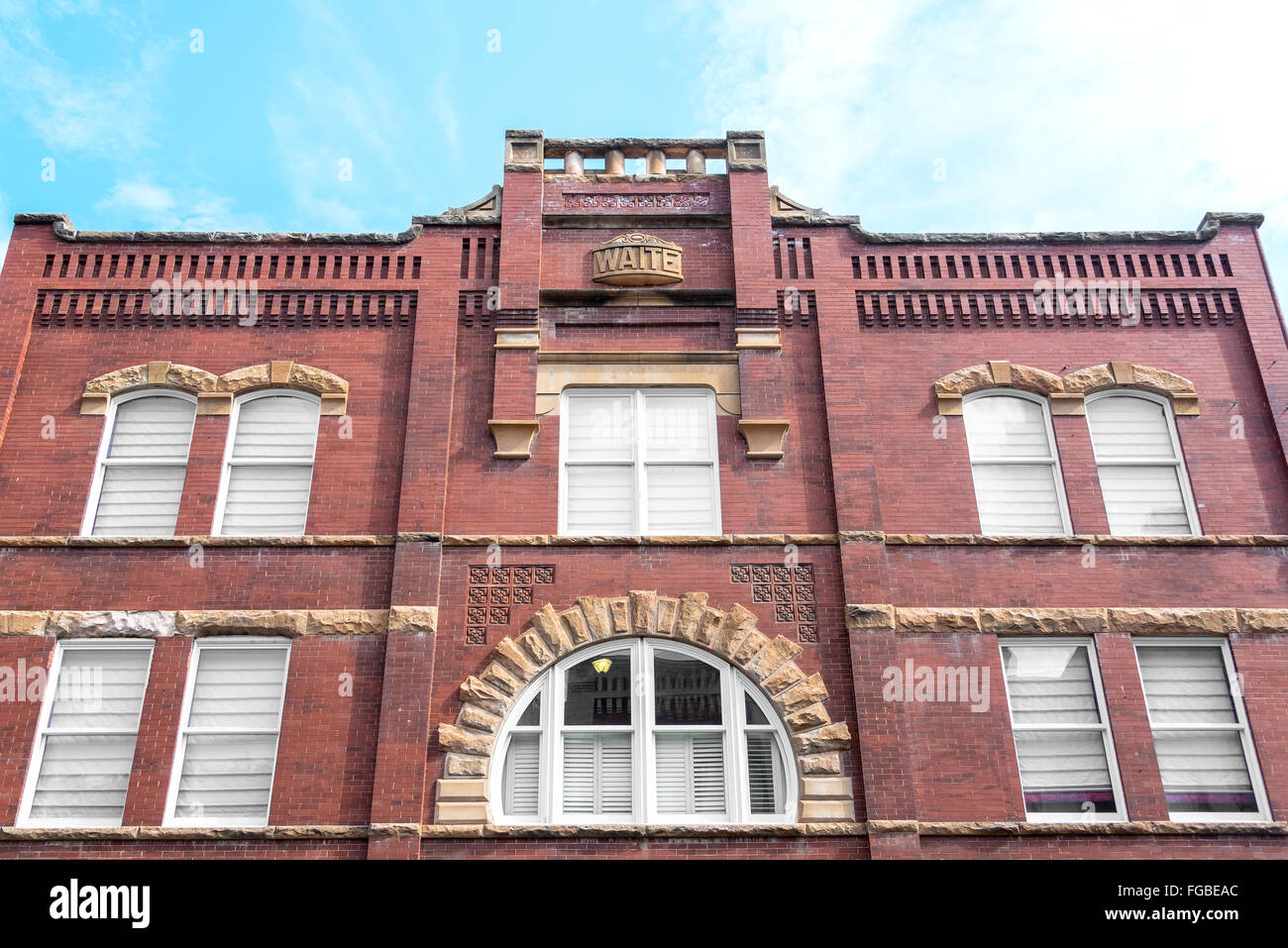 Fassade von einem historischen Backsteingebäude in Deadwood, South Dakota Stockfoto