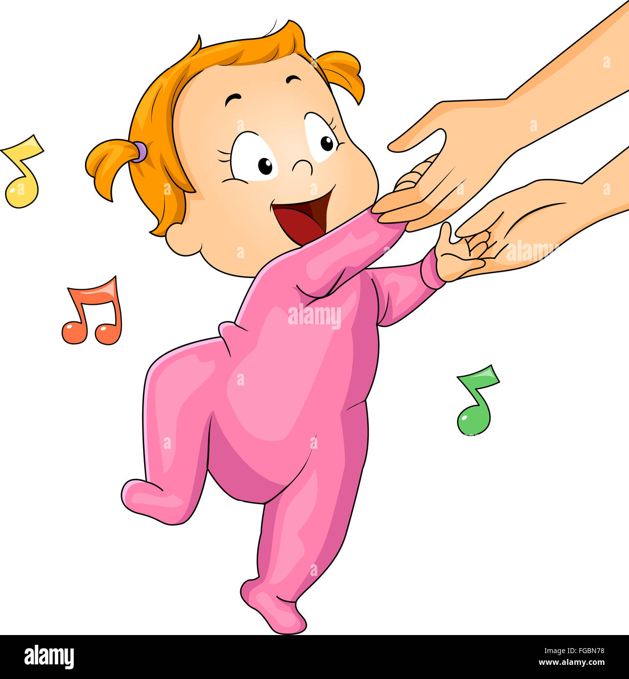 Beispiel für ein kleines Mädchen in einem Strampelanzug tanzen Stockfoto