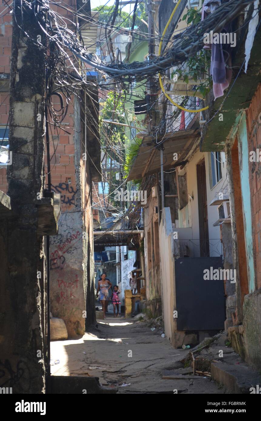 Ansichten von Rocinha Favela in Rio De Janeiro, der größten Favela in Brasilien. Stockfoto