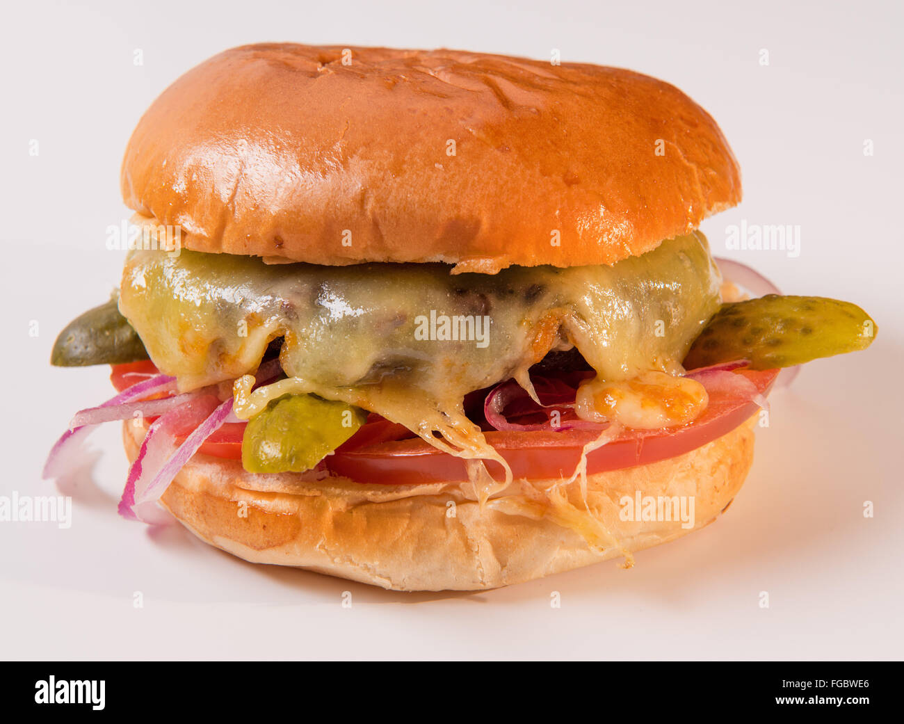 Saftige Hamburger und Pub Grub Stockfoto