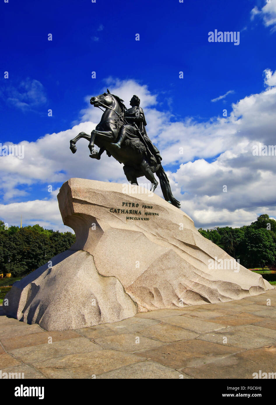 Denkmal für Peter den großen, der eherne Reiter, Sankt Petersburg berühmte Symbol Wahrzeichen touristische sightseen Stockfoto