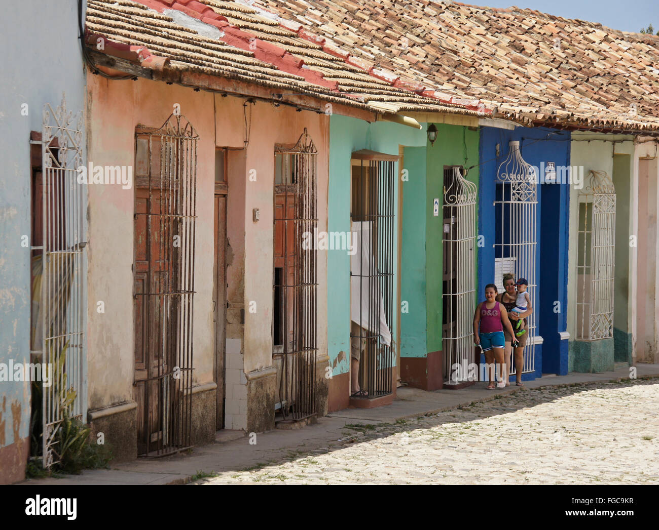 Bunte Häuser in älteren Wohngebiet, Trinidad, Kuba Stockfoto