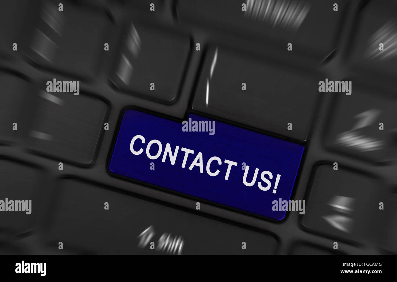 Website Vorlage Abschnitt Schlüssel mit Kontakt Text auf Laptop-Tastatur Stockfoto