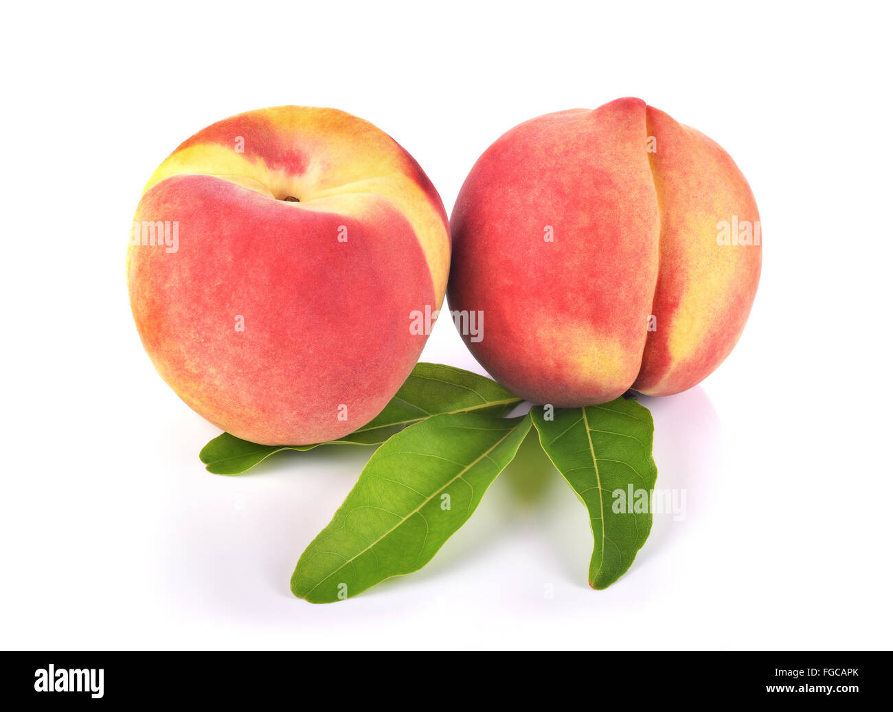 Pfirsiche Obst auf weißem Hintergrund Stockfoto