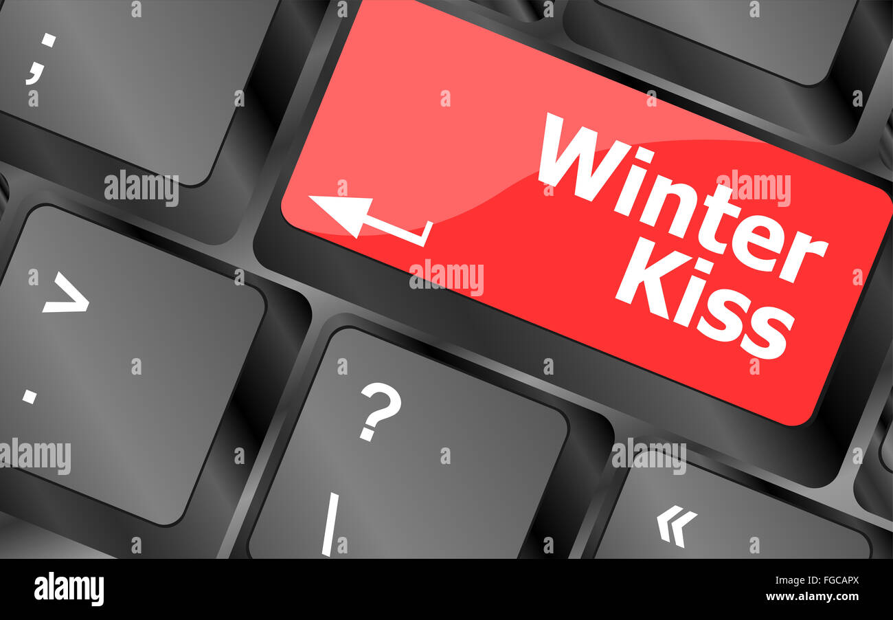 Winter-Kuss auf Computer-Tastatur-Taste Stockfoto
