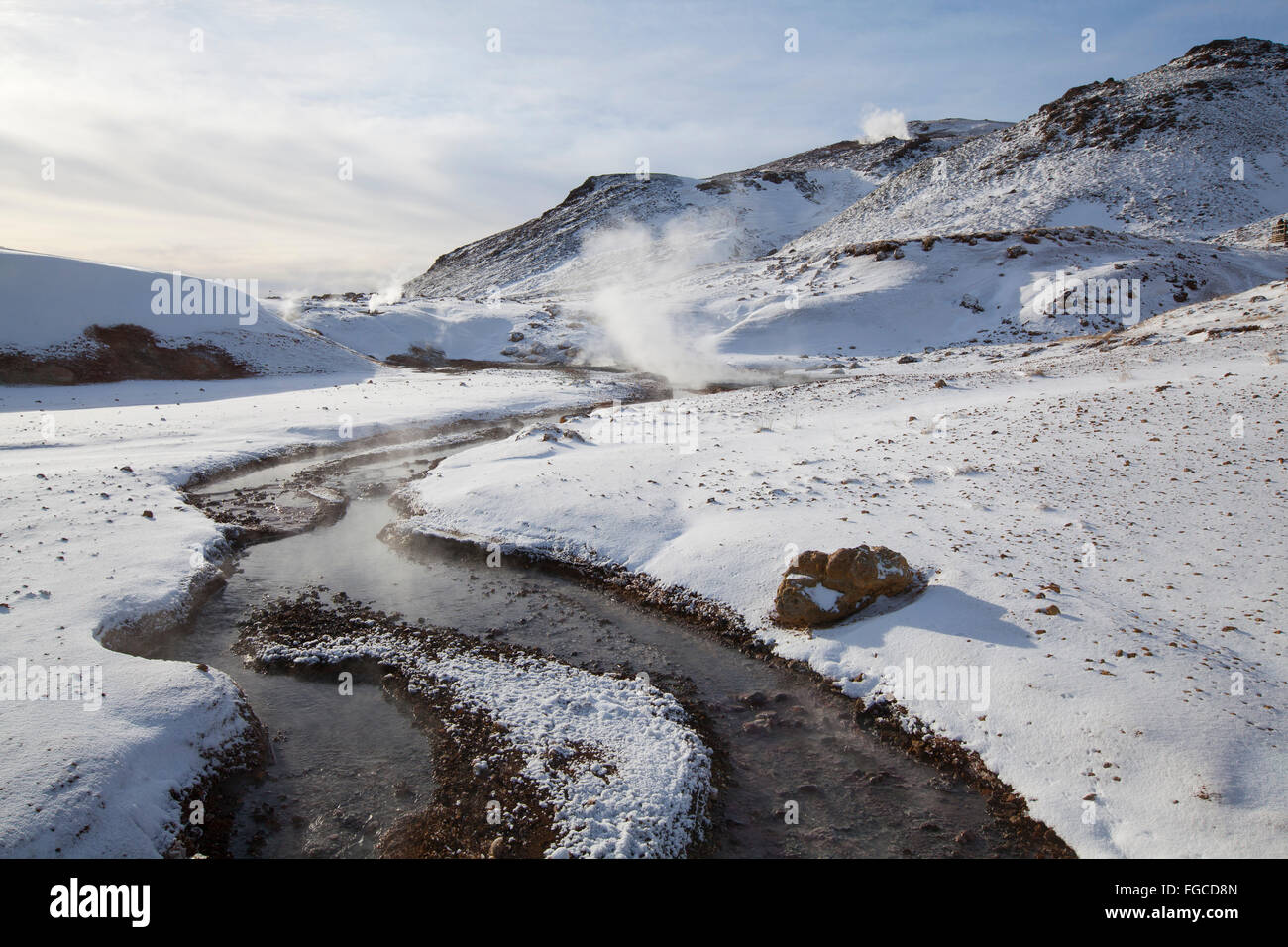 Geo-Thermalgebiet Krysuvik im Winter, Grindavik, Reykjanes, Island Stockfoto