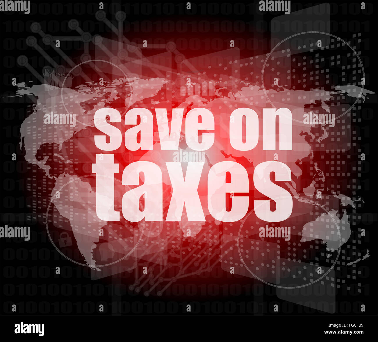 Worte sparen Steuern auf Business digital Touchscreen, Infografiken Stockfoto