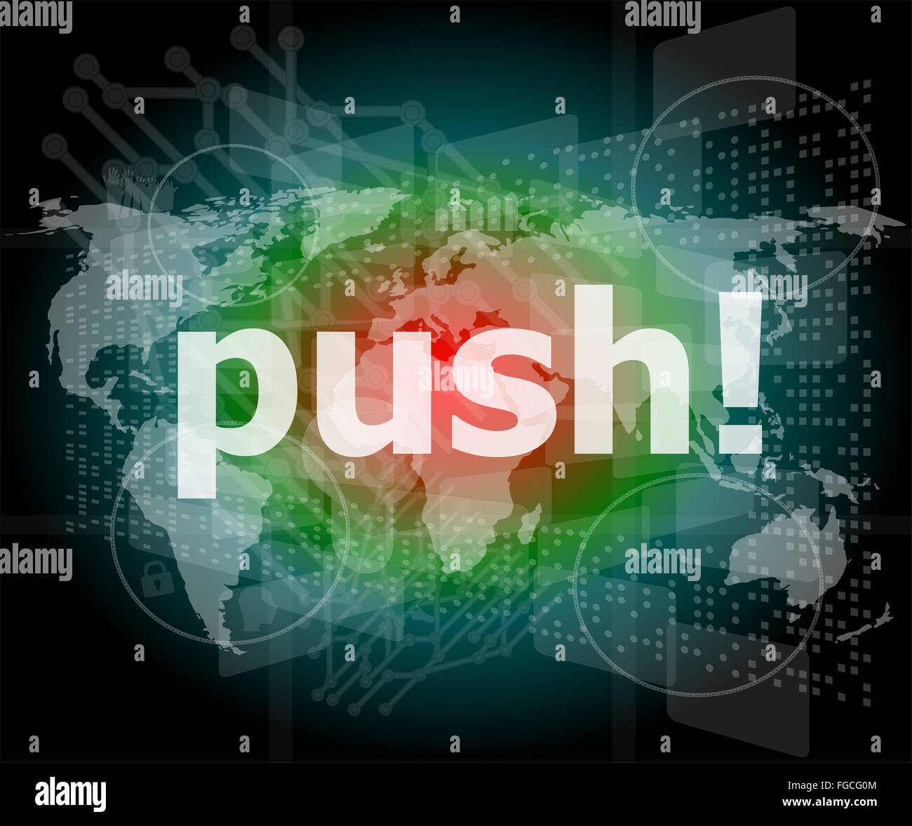 Push-Wort auf digitalen Touchscreen-interface Stockfoto