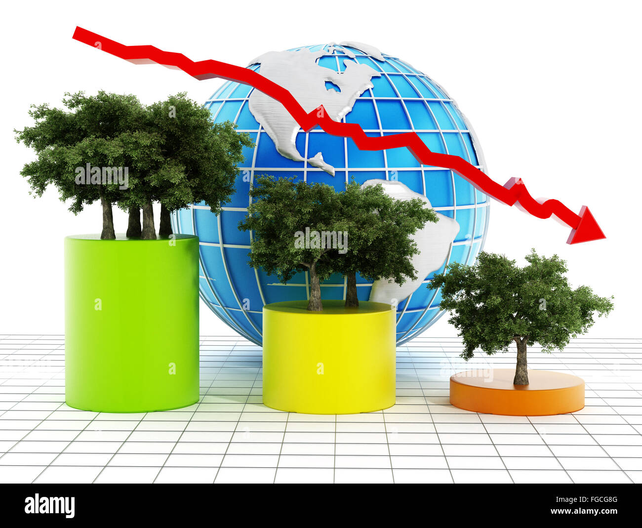 Grafik mit zeigt den Rückgang des Baumbestandes auf der Erde. Stockfoto