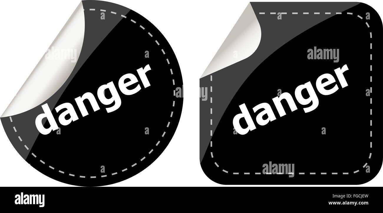 Gefahr Wort auf schwarzen Aufkleber-Web-Taste festlegen, Label, Symbol Stockfoto