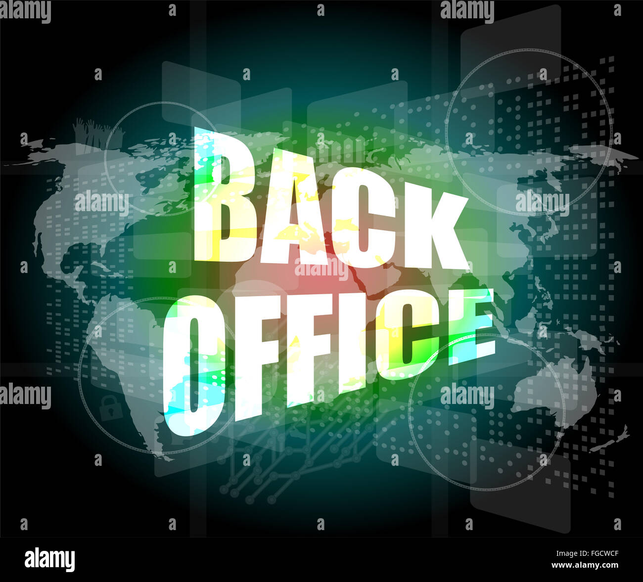 Wort-Back-Office auf digital Touchscreen Stockfoto