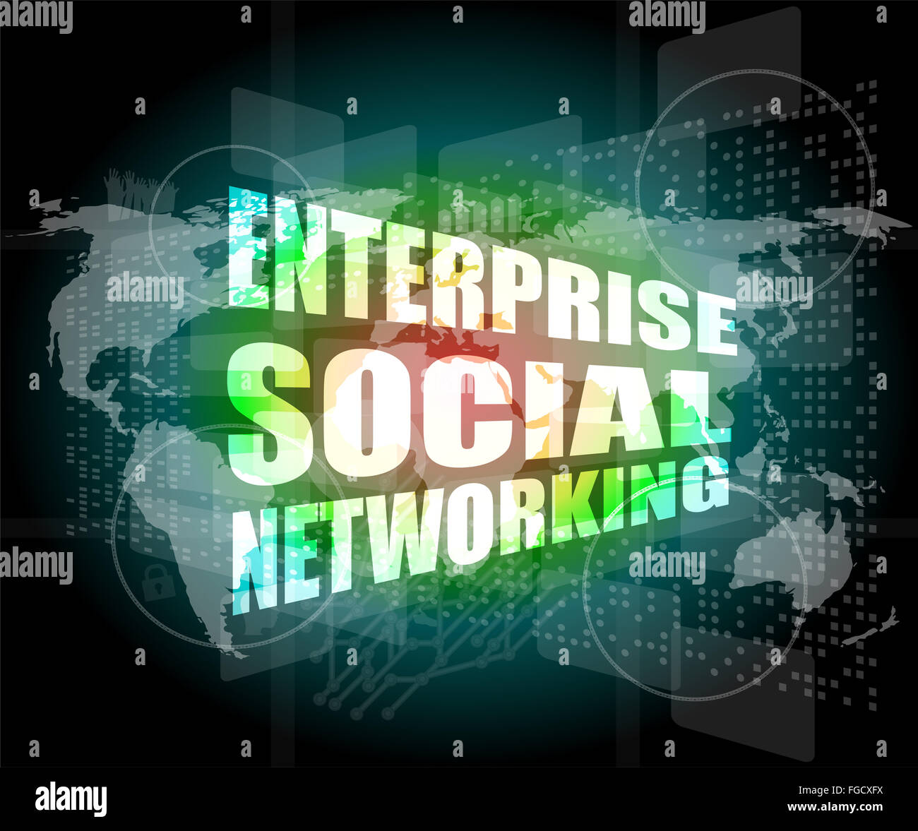 Unternehmen soziale Netzwerke, Interfacetechnik Hallo, Touch-screen Stockfoto