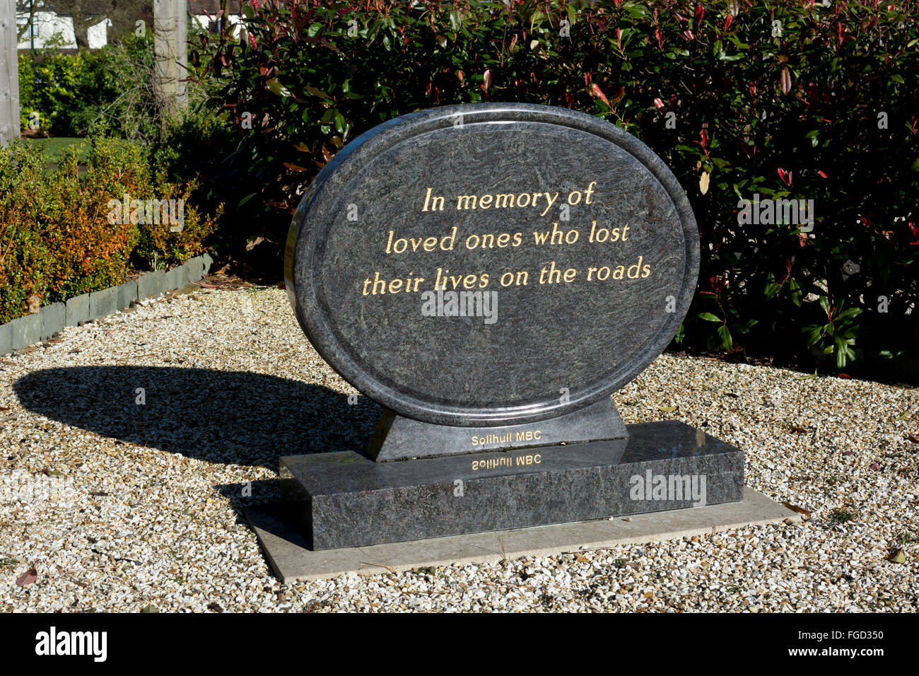 Straße Verkehr Todesopfer Denkmal, Robin Hood Friedhof, Shirley, West Midlands, England, UK Stockfoto
