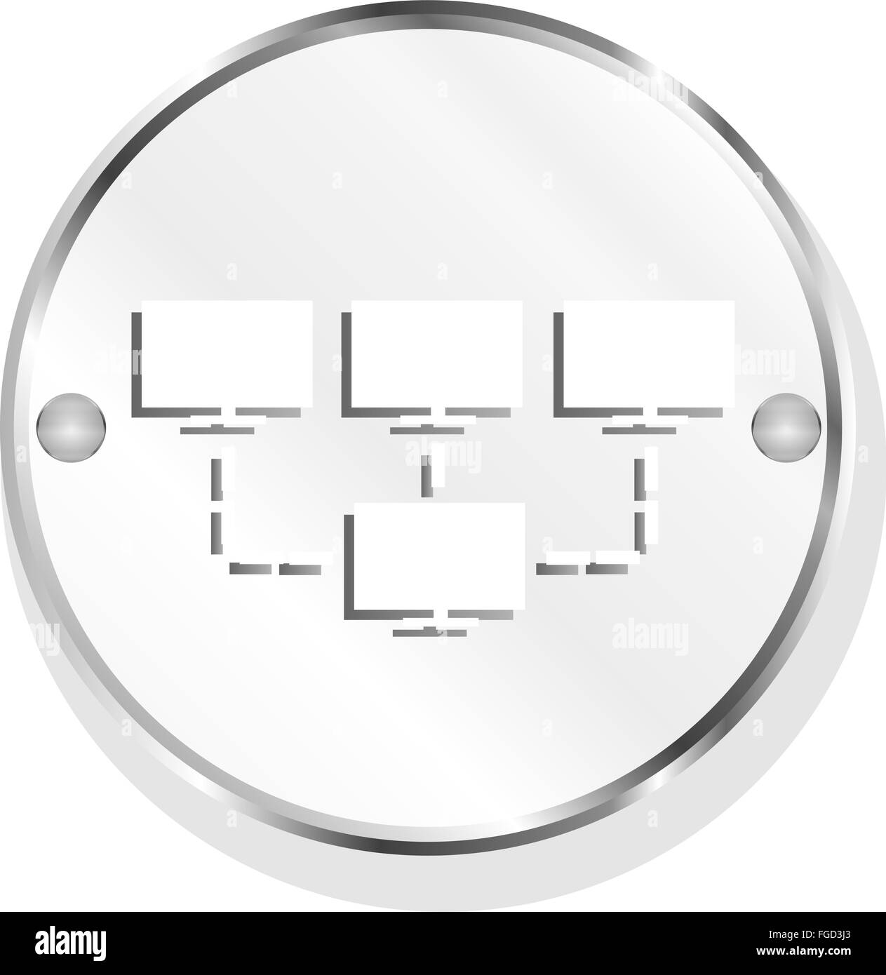 TV-Gerät auf die Symbolschaltfläche, gestalterisches Element isoliert auf weiss Stockfoto