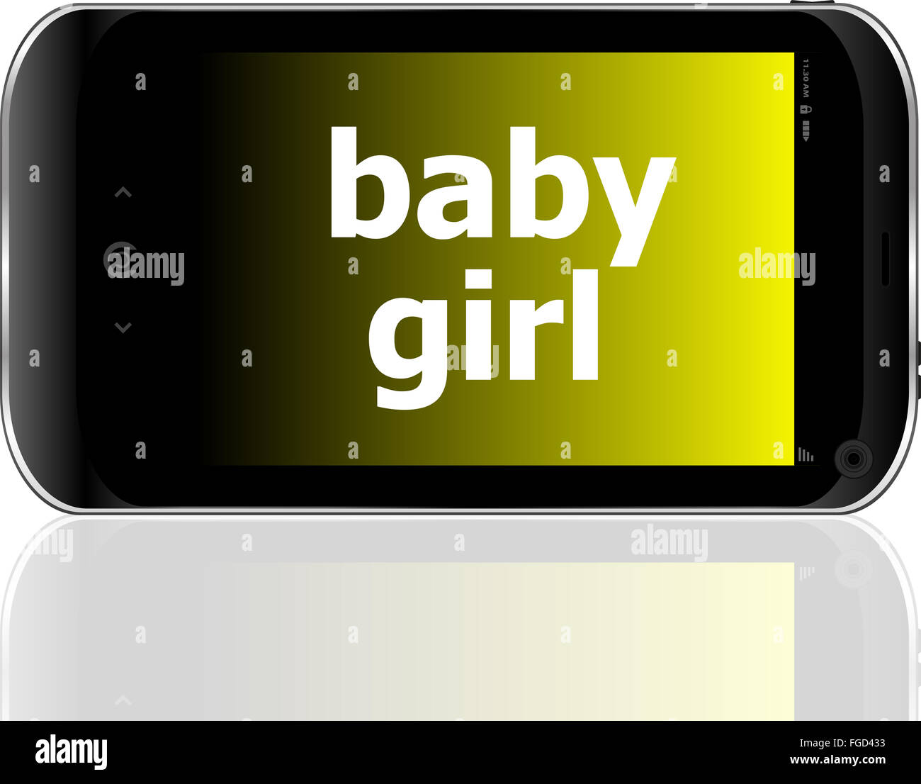 digitalen Smartphone mit Baby Mädchen Worte, soziale Konzept Stockfoto