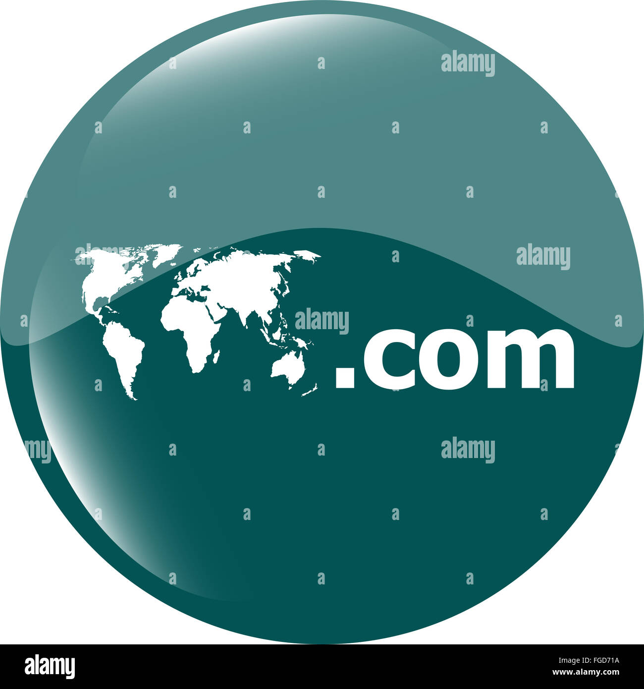 Die Domain COM-Schild-Symbol. Top-Level-Internet-Domain-Symbol mit Weltkarte Stockfoto