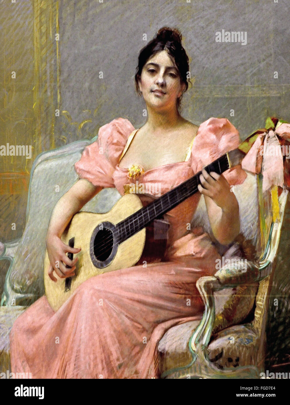 La Joueuse de Guitare - The Guitar Player 1893 JULES AVIAT 1844-1931 Frankreich Französisch Stockfoto