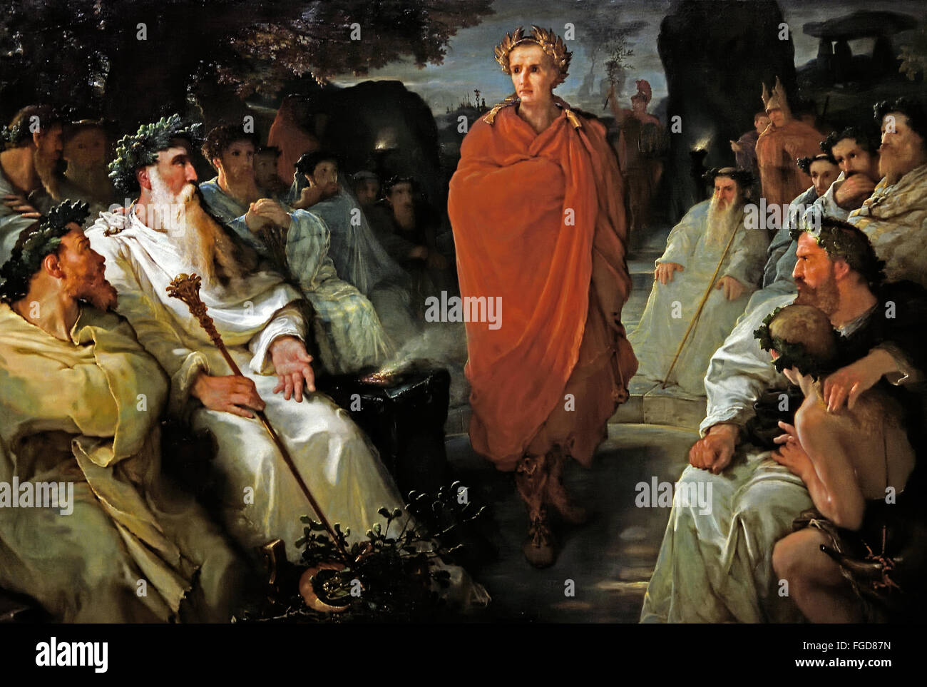 Caesar befassen sich nur mit der Druiden (Kampagnen gallischen) 1867 Hippolyte Debon 1807-1872 Frankreich Französisch (Gaius Julius Caesar 100-44 BC römischer Kaiser allgemeine Staatsmann) Stockfoto