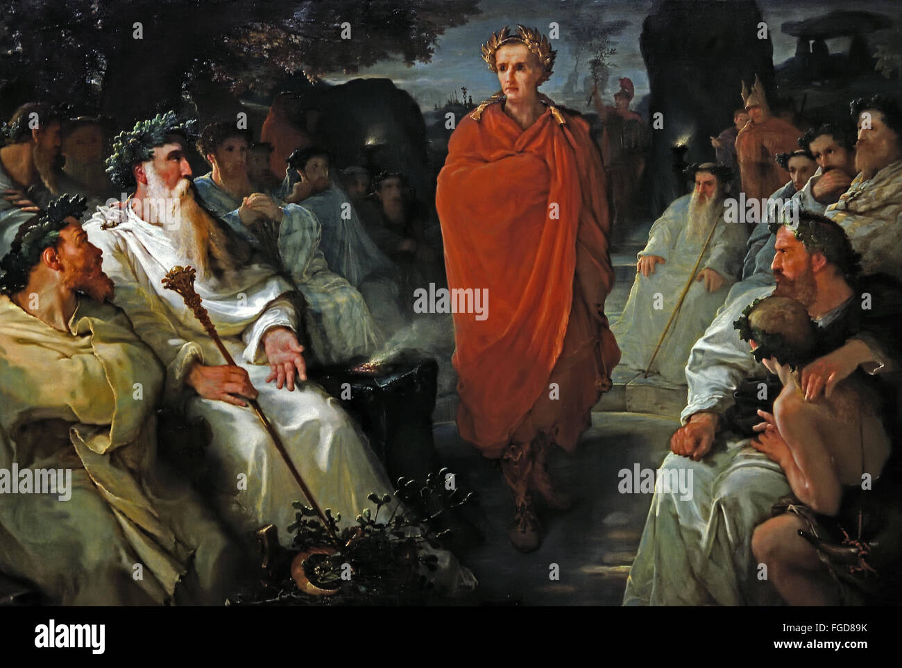 Caesar befassen sich nur mit der Druiden (Kampagnen gallischen) 1867 Hippolyte Debon 1807-1872 Frankreich Französisch (Gaius Julius Caesar 100-44 BC römischer Kaiser allgemeine Staatsmann) Stockfoto