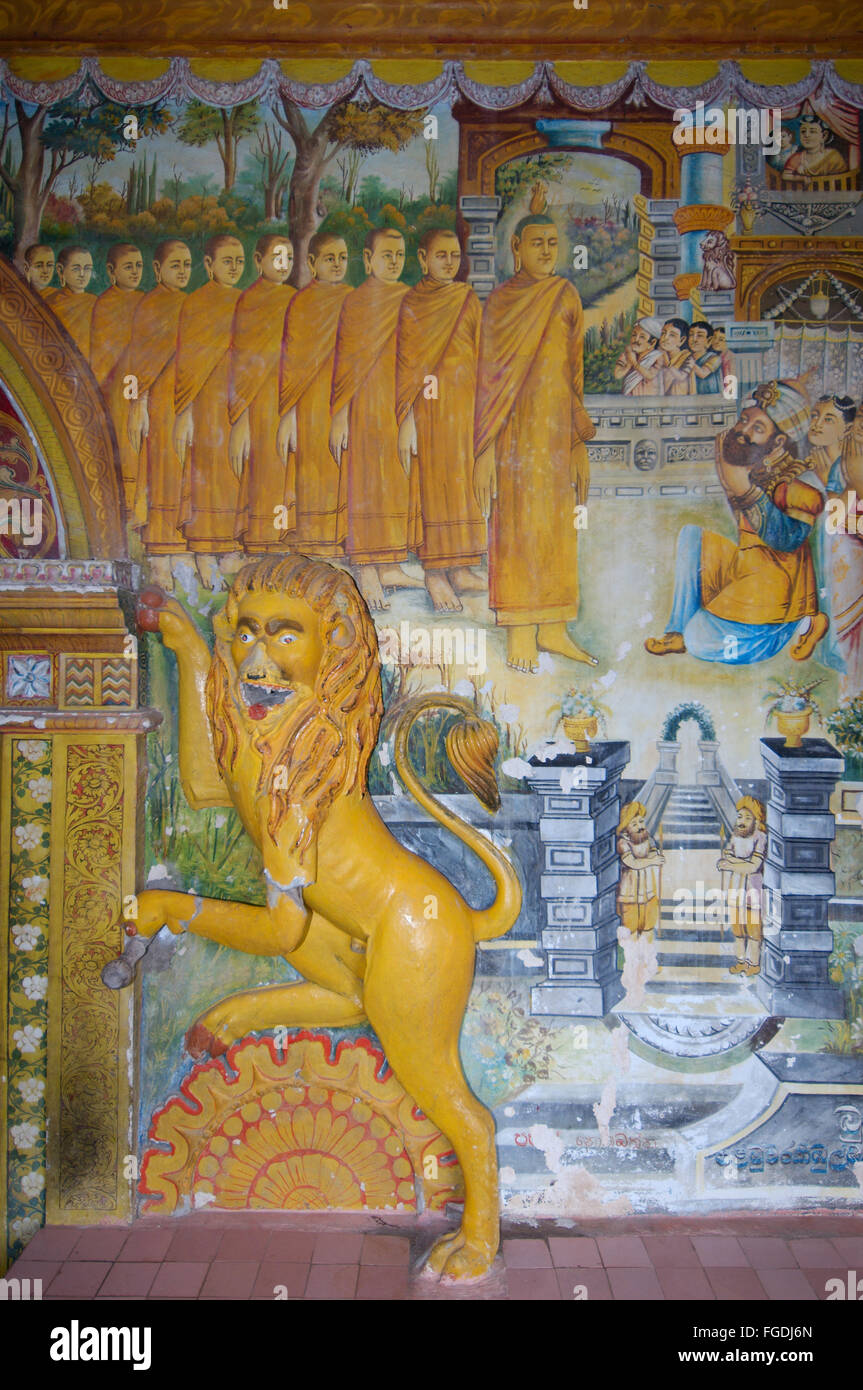 Wandmalereien an den Wänden der Kumara Kanda Kumara Maha Viharaya oder Kumara Maha Viharaya, buddhistische Tempel, Hikkaduwa, Sri Lanka, Sou Stockfoto