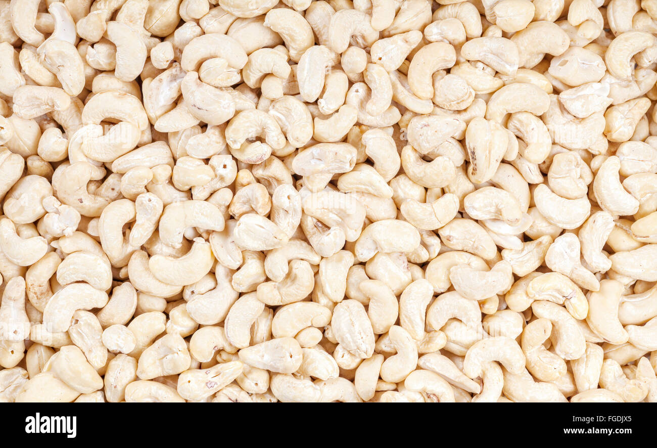 Nahaufnahme Bild von Cashew-Nüssen, Essen Hintergrund. Stockfoto
