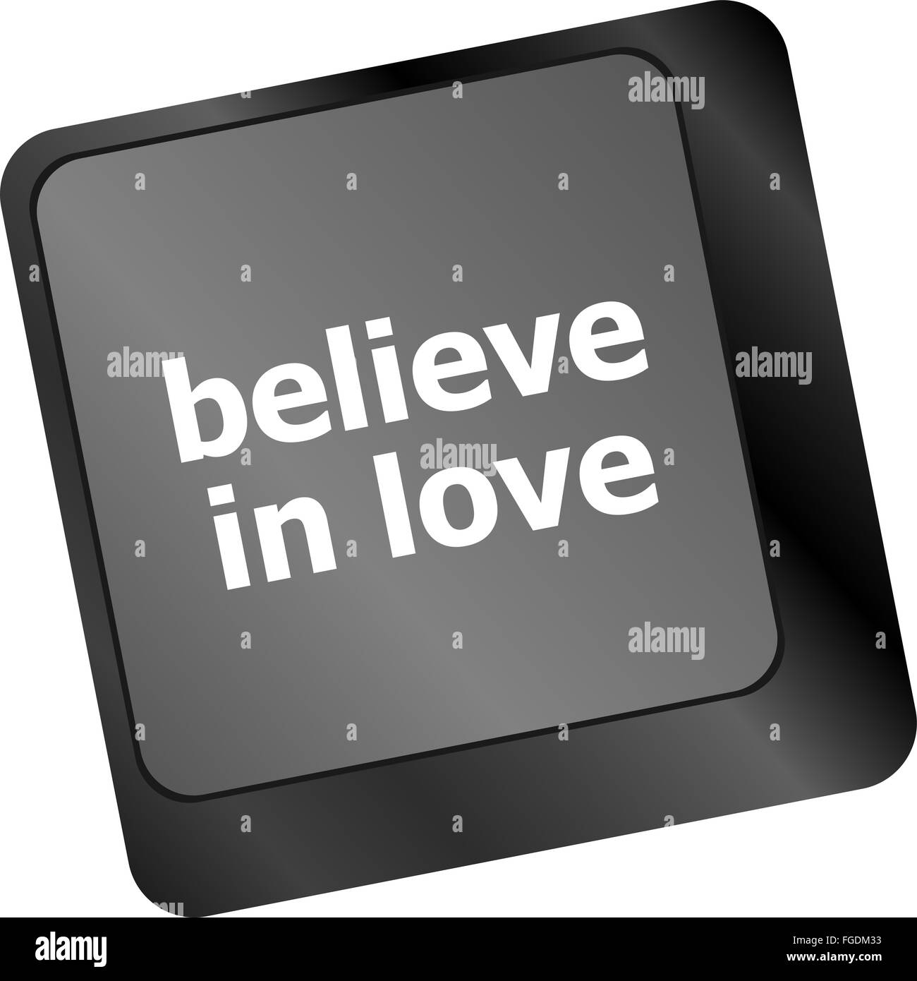 Taste auf der Tastatur mit Glauben an Liebe Text und Pfeil Stockfoto