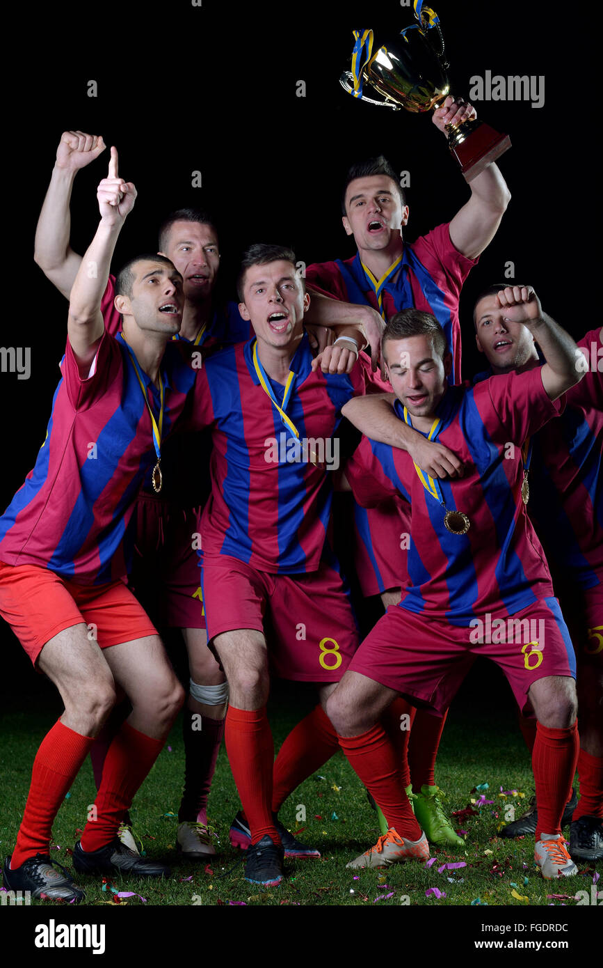Fußball-Spieler feiern Sieg Stockfoto