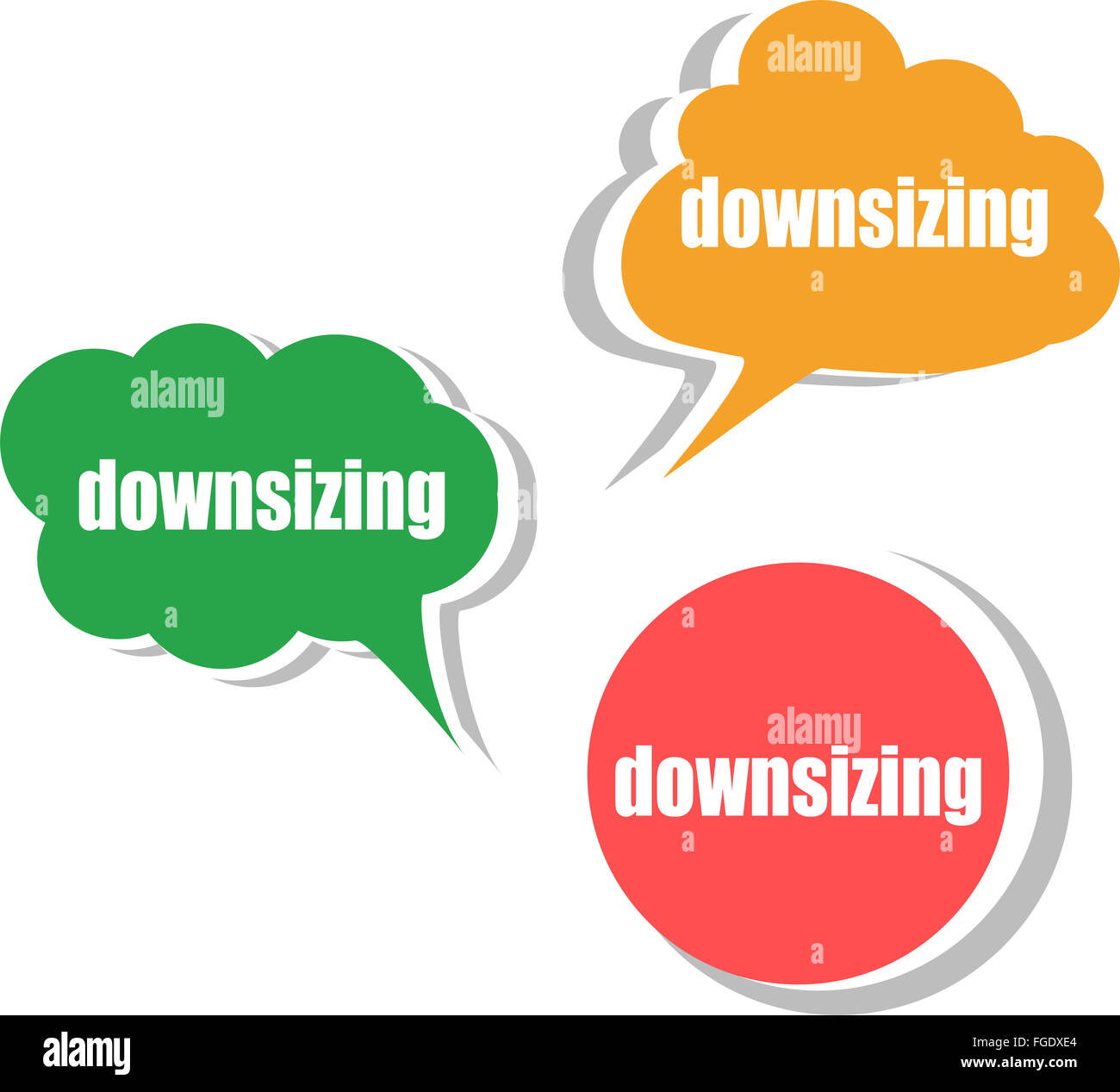 Downsizing. Satz von Aufklebern, Etiketten, Tags. Business Banner, Infografiken Stockfoto