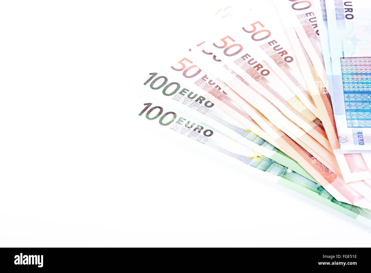 Bilder von Euro-Banknoten auf weißem Hintergrund Stockfoto