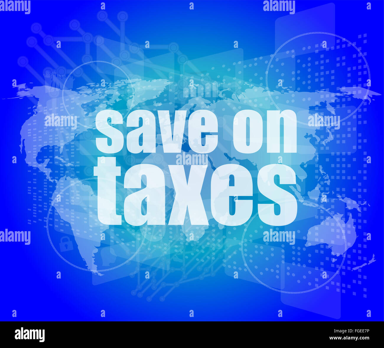 Worte sparen Steuern auf Business digital Touchscreen, Infografiken Stockfoto