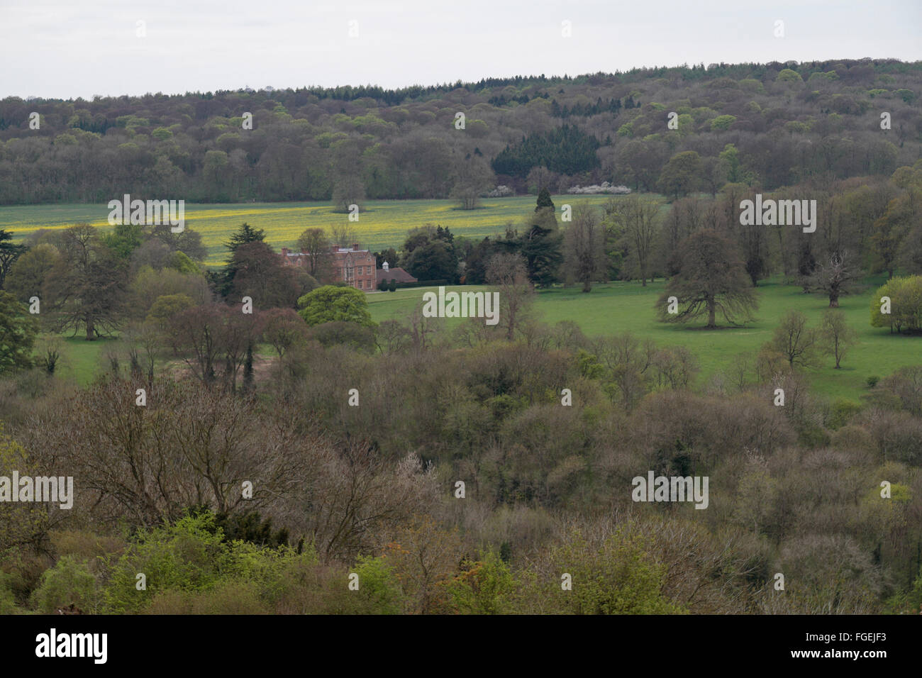 Blick Richtung Chequers (Chequers Court), der Landsitz des Premierministers des Vereinigten Königreichs von Coombe Hügel. Stockfoto