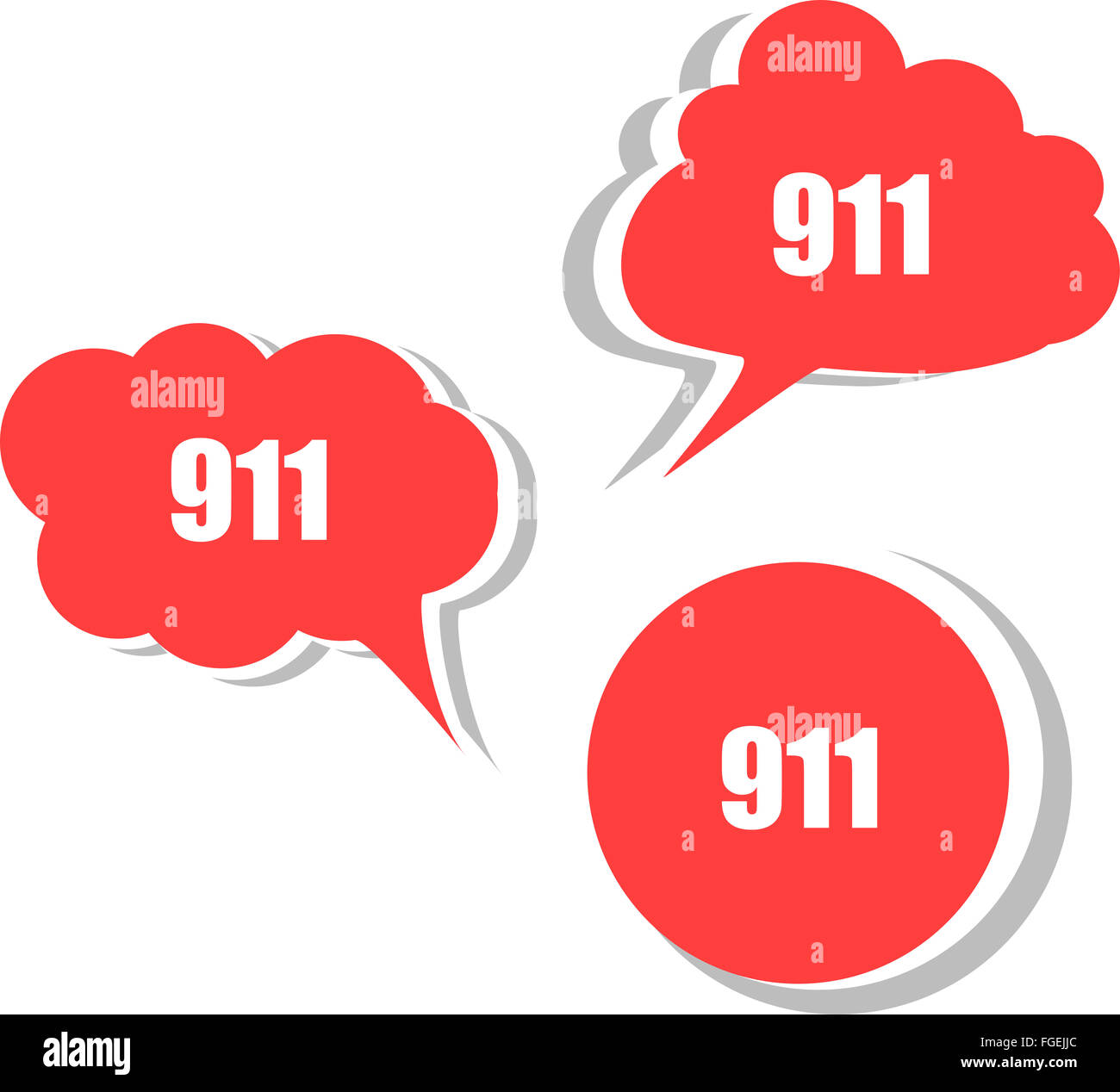 911 auf moderne Banner Design-Vorlage. Satz von Aufklebern, Etiketten, Tags, Wolken Stockfoto