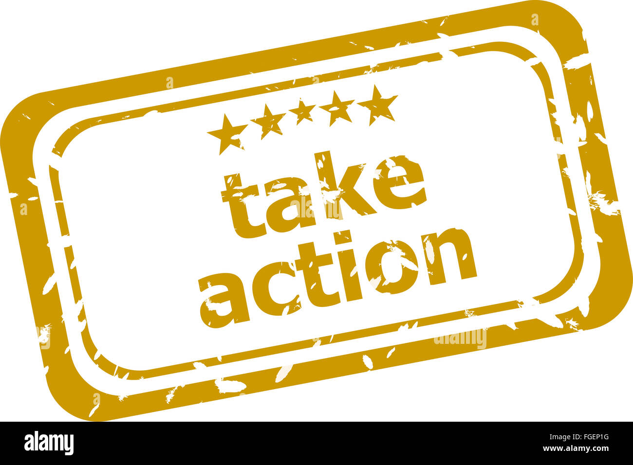 TAKE ACTION roten Stempel auf einem weißen Hintergrund Stockfoto