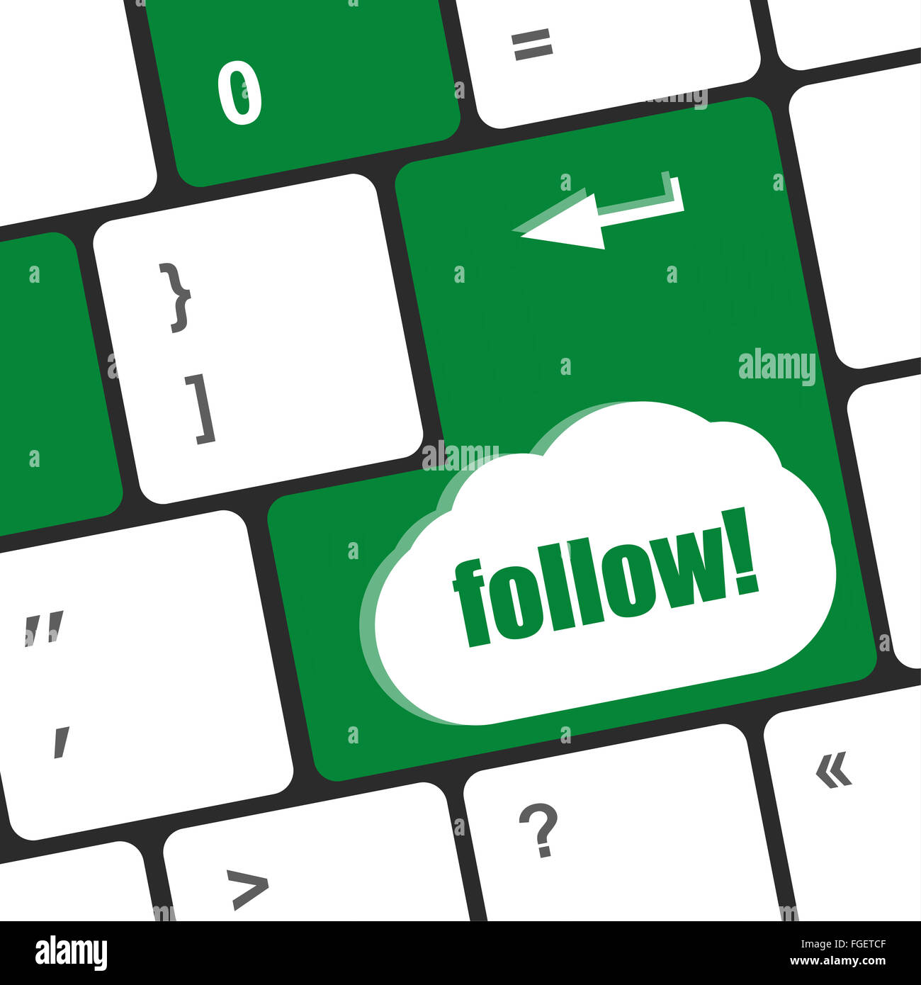 Social Media oder sozialen Netzwerk-Konzept: Tastatur mit Schaltfläche "folgen" Stockfoto